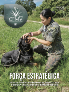 Revista CFMV 91 - Capa Medicina Veterinária Militar - Tenente Vet Clarissa (FAB) examina cão rottweiller